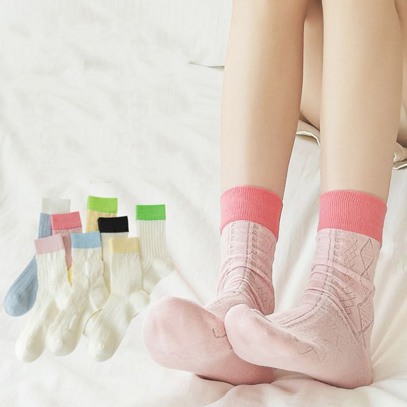 Patchwork Wanita Berlian Berlian Summer Summer Hollow Mesh Breathable Mid Tube Socks